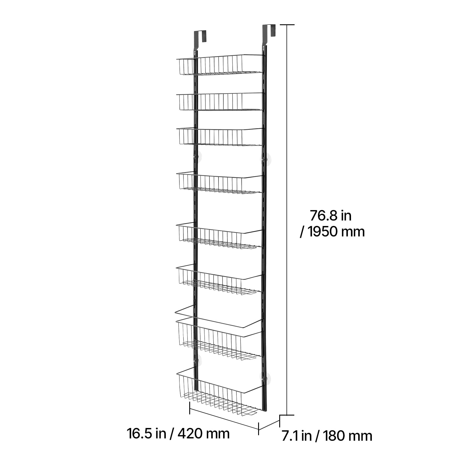 KFFKFF Door-Mounted Pantry Organizer, 9-Level Storage Solution, Robust Steel Constructed Spice Holder, Wall-Mounted Adjustable Seasoning Racks, Suitable for Kitchen, Laundry Area, Bathroom, Black