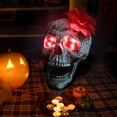 thumbnail image 6 of Halloween Skeleton Realistic Human Skull Head Bone Model With Flower And Glowing Eyes Human Anatomy Head Skeleton Model Human Skeleton Statue Halloween Decor, 6 of 6