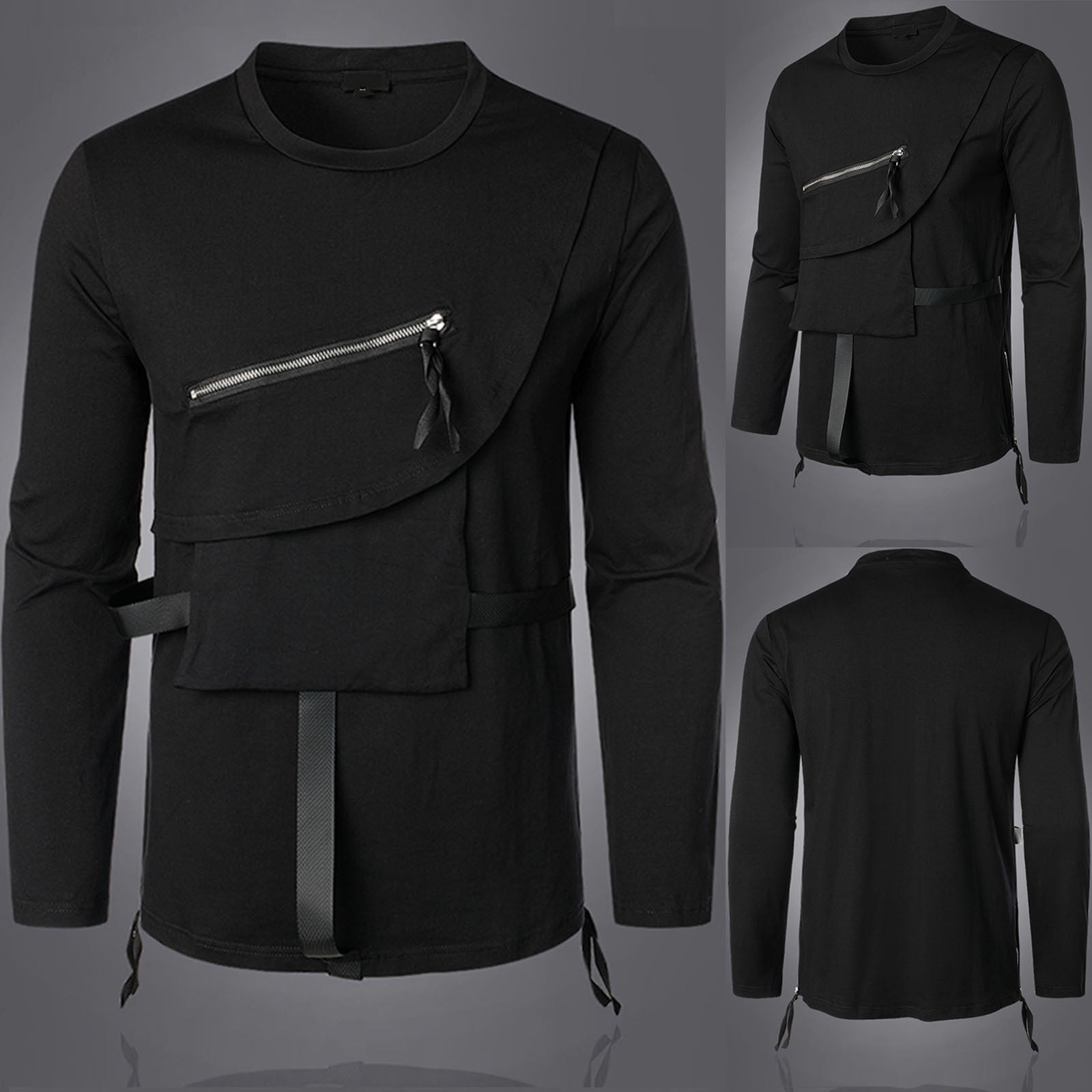 Vikakiooze Men Casual Solid Dark Style Long Sleeve T-shirt Round Neck  Blouse Mens Shirts Clearance Black 2022 - Walmart.com