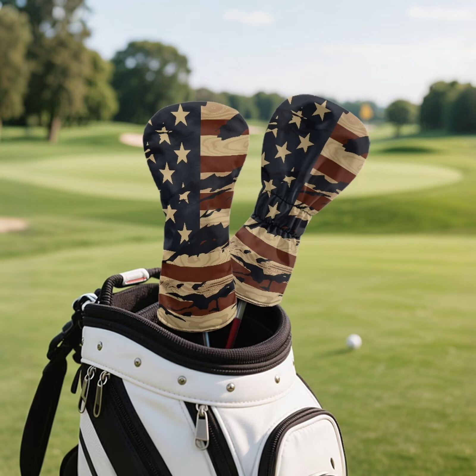Uorisanigo Golf Club Head Cover for Fairway Woods Driver Hybrids, 3 Pieces, Premium PU Leather Accessories for Women Men, American Flag Headcovers for Club Protective