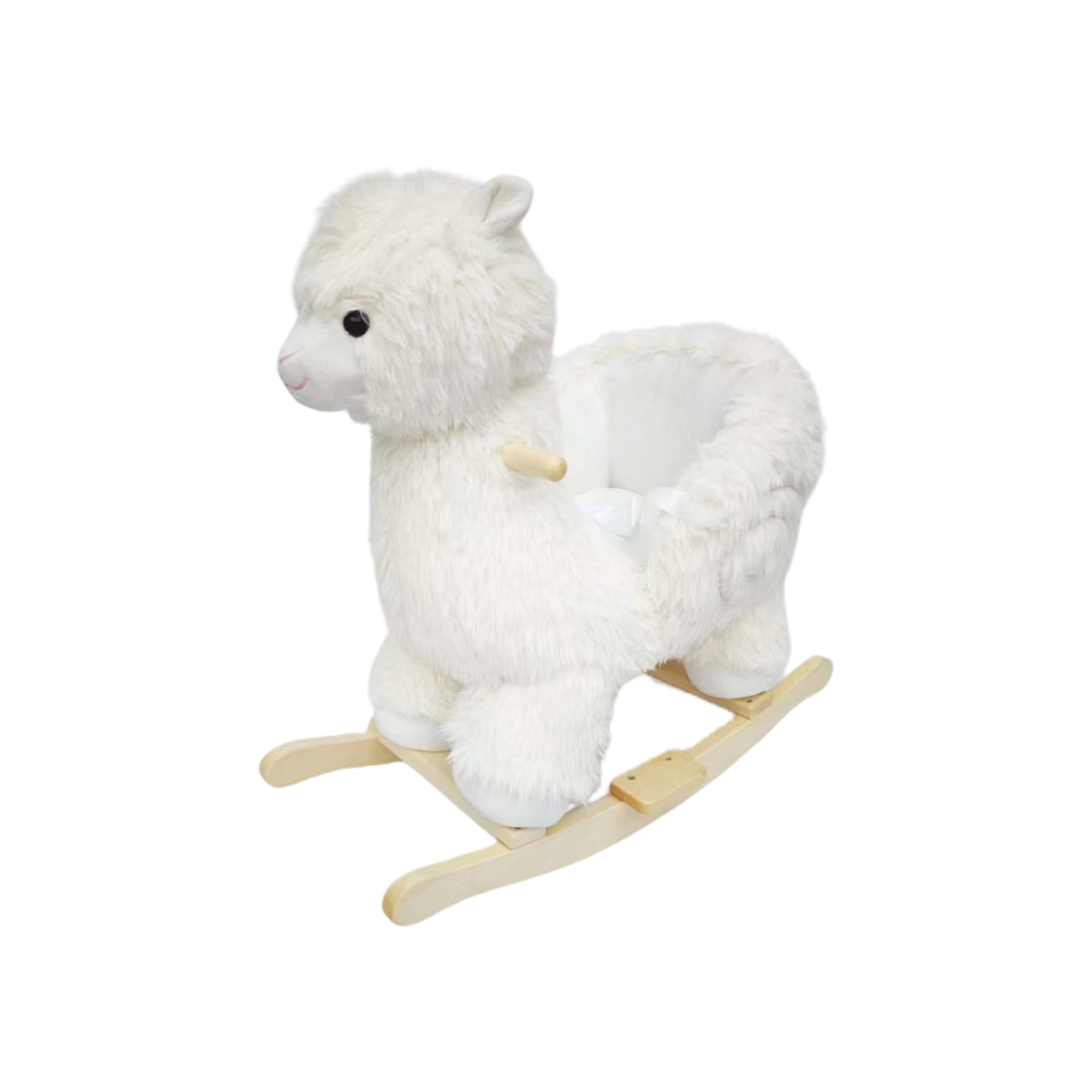 Alvantor Kids Rocking Horse Alpaca Plush Ride-On Toy with Wooden Base and Music