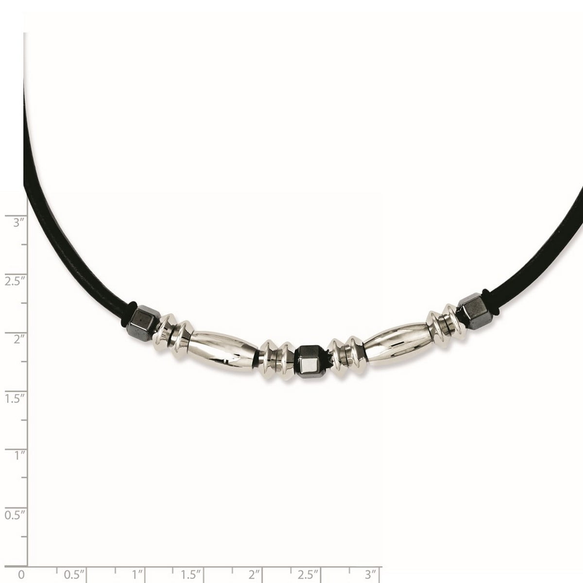 Chisel Stainless Steel Polished & Hematite Beads Leather Cord Necklace