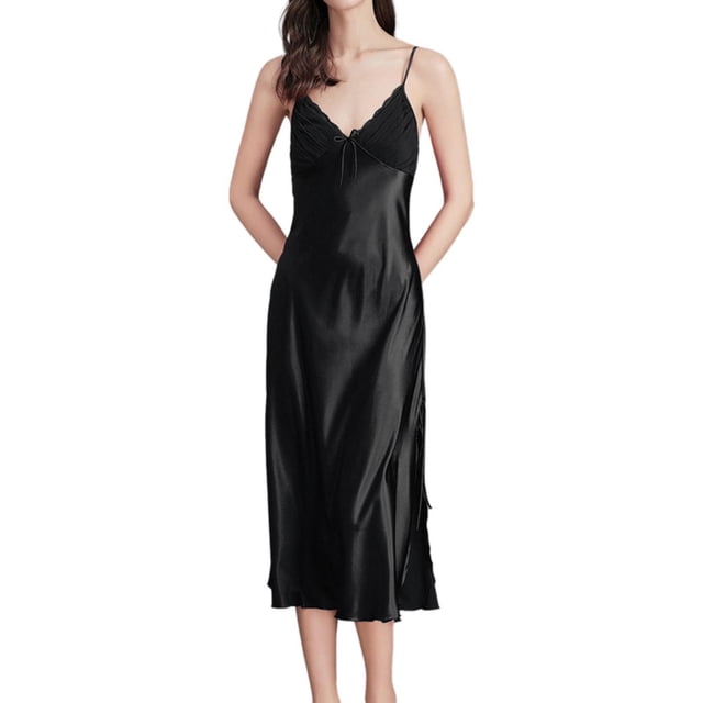 GPOECD Pyjama Grande Taille Nuisette Sans Manches pour Femmes Été Robe de Nuit Légère Noir, TTG