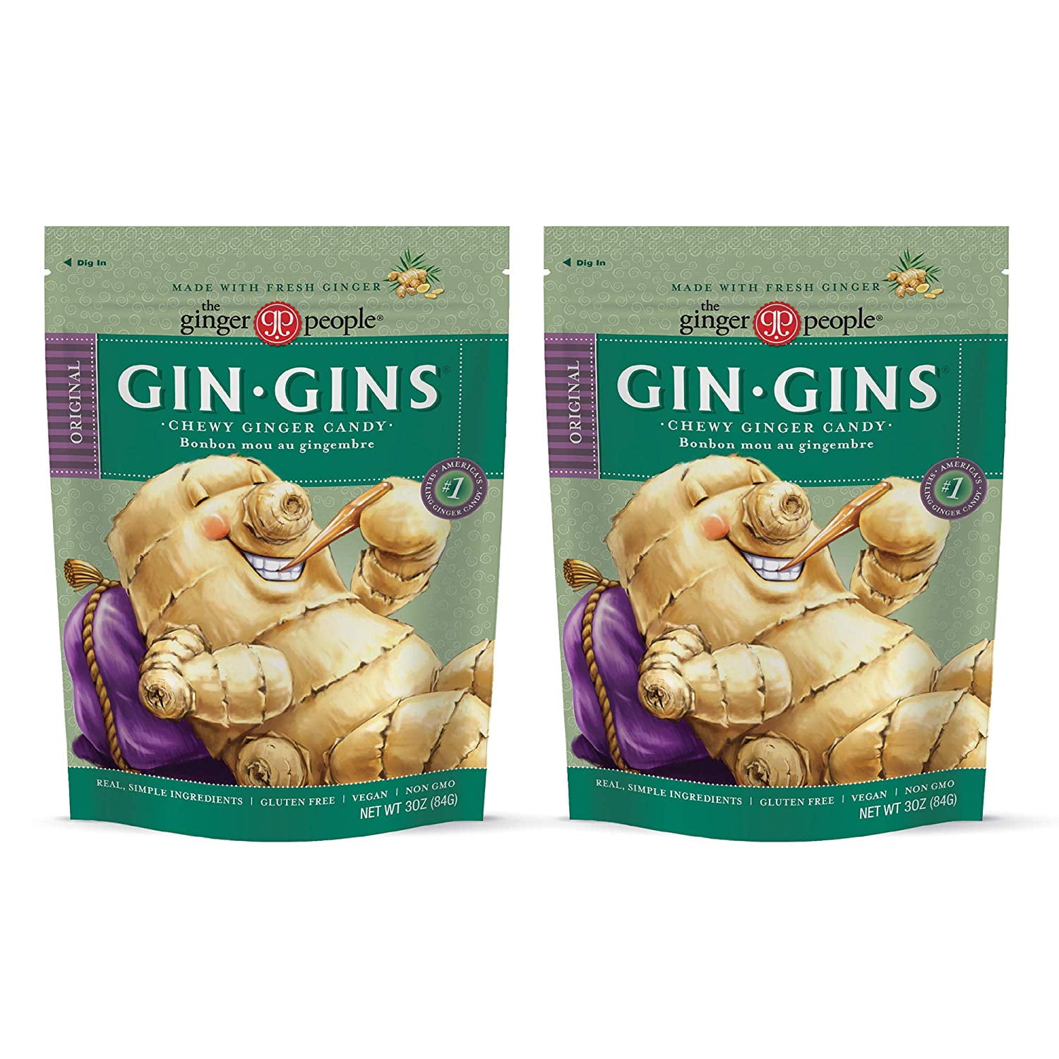 The Ginger People Gin Gins Original Chewy Ginger Candy 3 Oz (pack of 2
