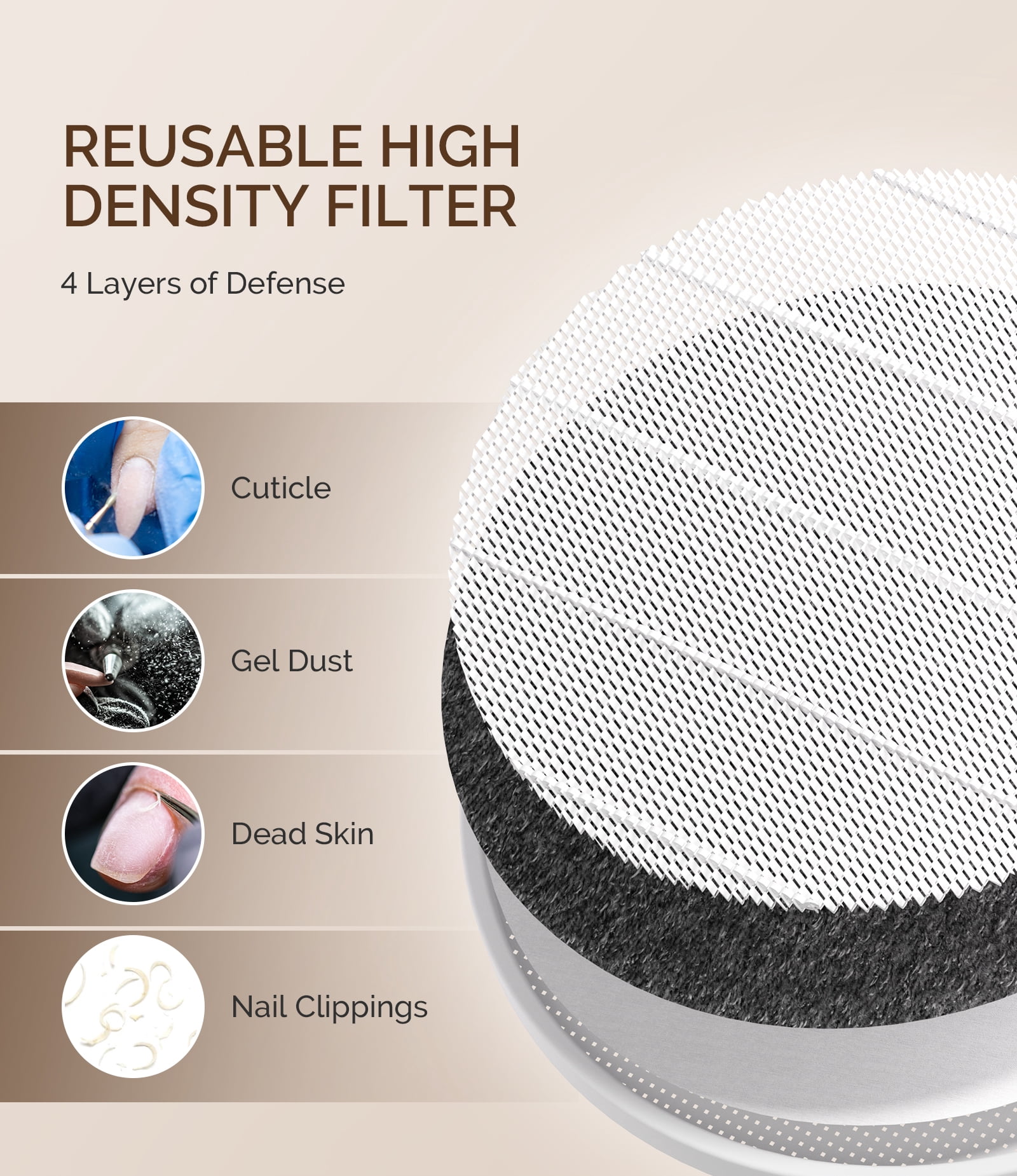 MelodySusie HPro Nail Dust Collector,Compact Vacuum Fan with Reusable Filter, Powerful Dust Suction Machine for Acrylic Nail Polishing, Salon & Home