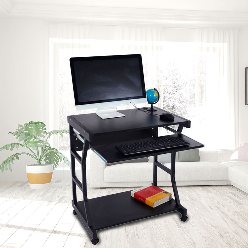 Mobile Computer Desk Portable Home Office Desk Wheels Rolling Writing Table 