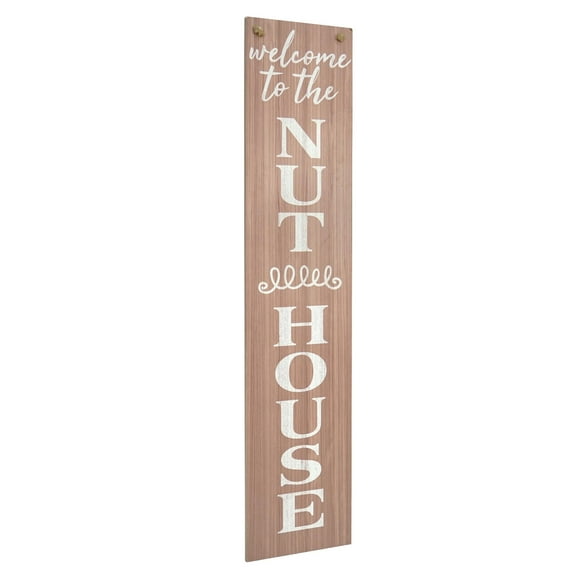 Welcome to The Nut House | Our Happy Place Reversible Double-Sided Hanging Wall Sign & Leaning Plaque for Home, Entryway, Door, Living Room - 47.25" x 10"
