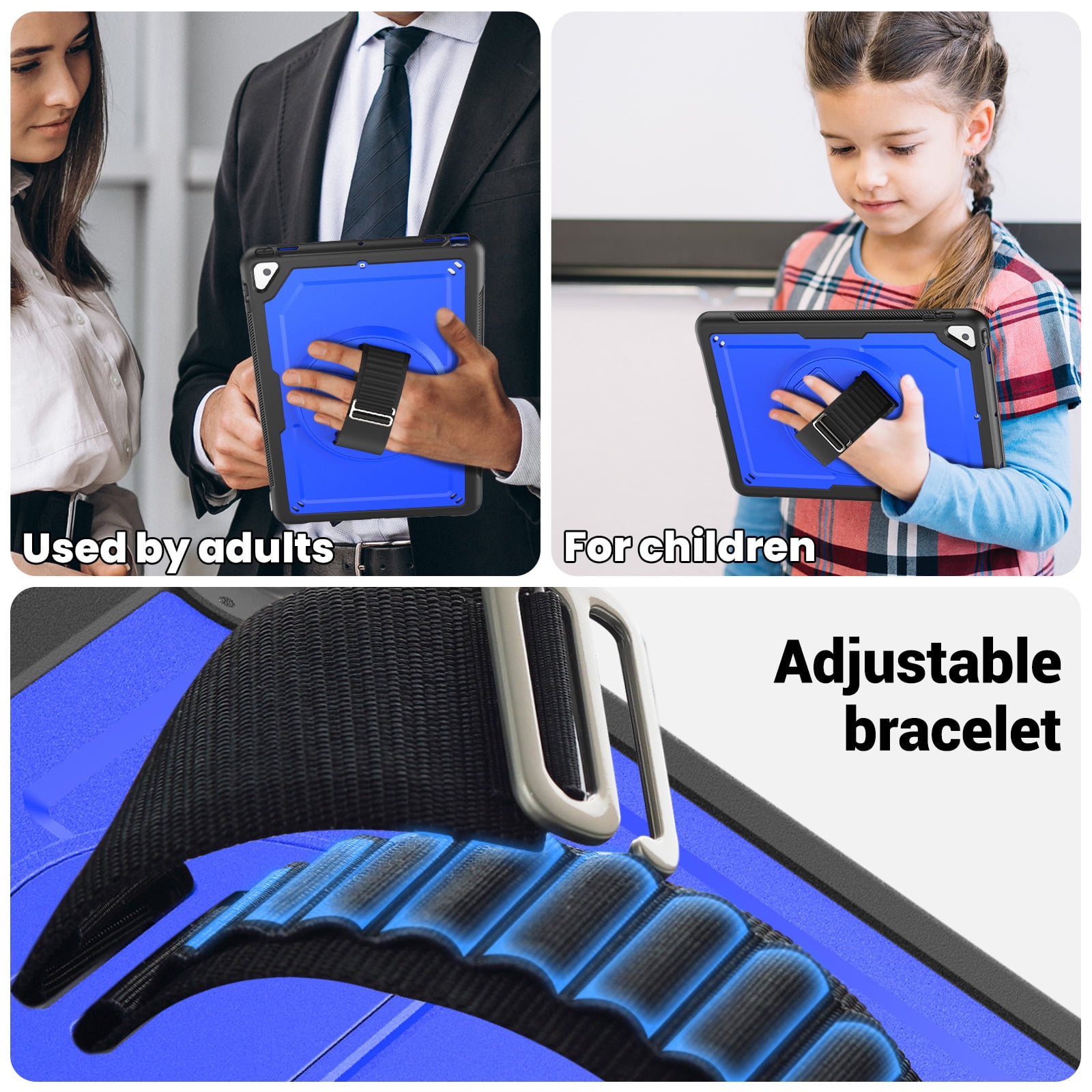 ELEHOLD Case for Apple iPad 10.2 2021/2020/2019 Pro 10.5'2017)(Air 3 10.5 (2019),Soft TPU Rugged Durable Case with 360° Rotating Hand Strap & Foldable Hidden Stand & Pencil Holder,Darkblue