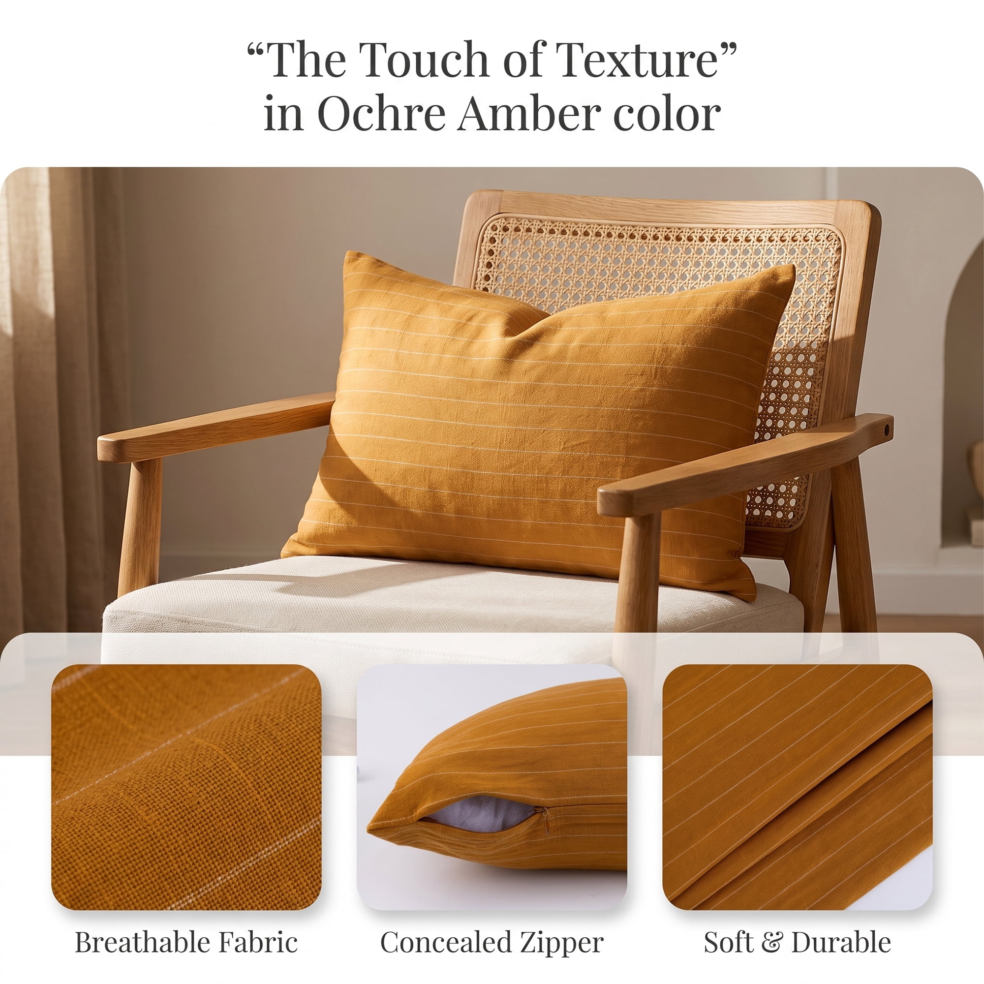 Unique Bargains 2 Pack Fine Stripe Throw Pillow Covers Cotton Blend Cases Khaki 20"x12"