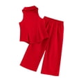 thumbnail image 4 of Girls 2 Piece Formal Outfits Peplum Vest & Elastic Waist Pleated Wide Leg Pants Elegant Kids Clothes Red Size 3-4 Years, 4 of 6