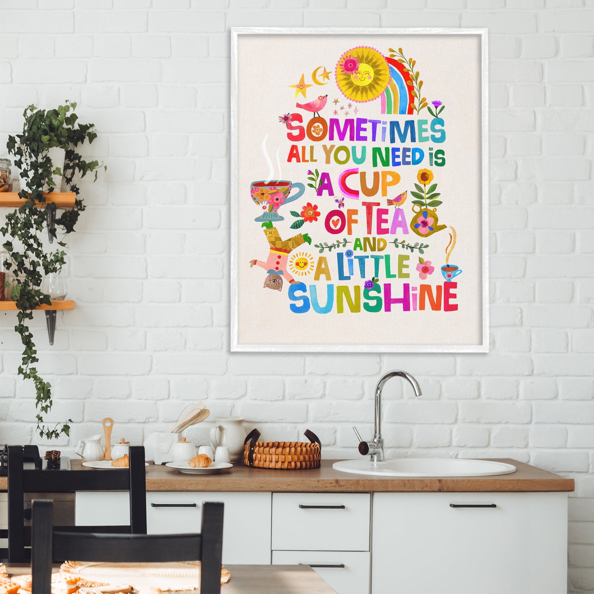 Stupell Industries Cup Of Tea & Sunshine White Framed Giclee Art, design by Katherine Herrell Studio