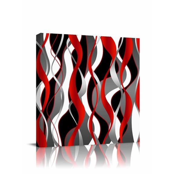 Red Gray Stripes Canvas Wall Art, Abstract Art Modern Geometric Curve Framed Wall Decor Modern Artwork Prints Painting for Living Room, Bedroom, Kitchen & Cafe Decor 20x20 Inch