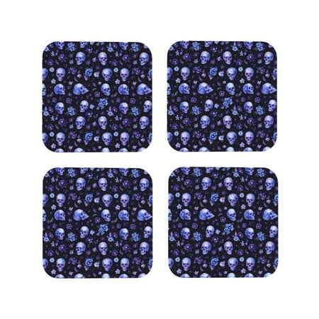 

Tideii Skull flower leaf purple for Leather Coasters 4 Pieces Anti-fouling and Anti-scalding Decorative Coasters Suitable for Restaurants Kitchens Coffee Shops-Square
