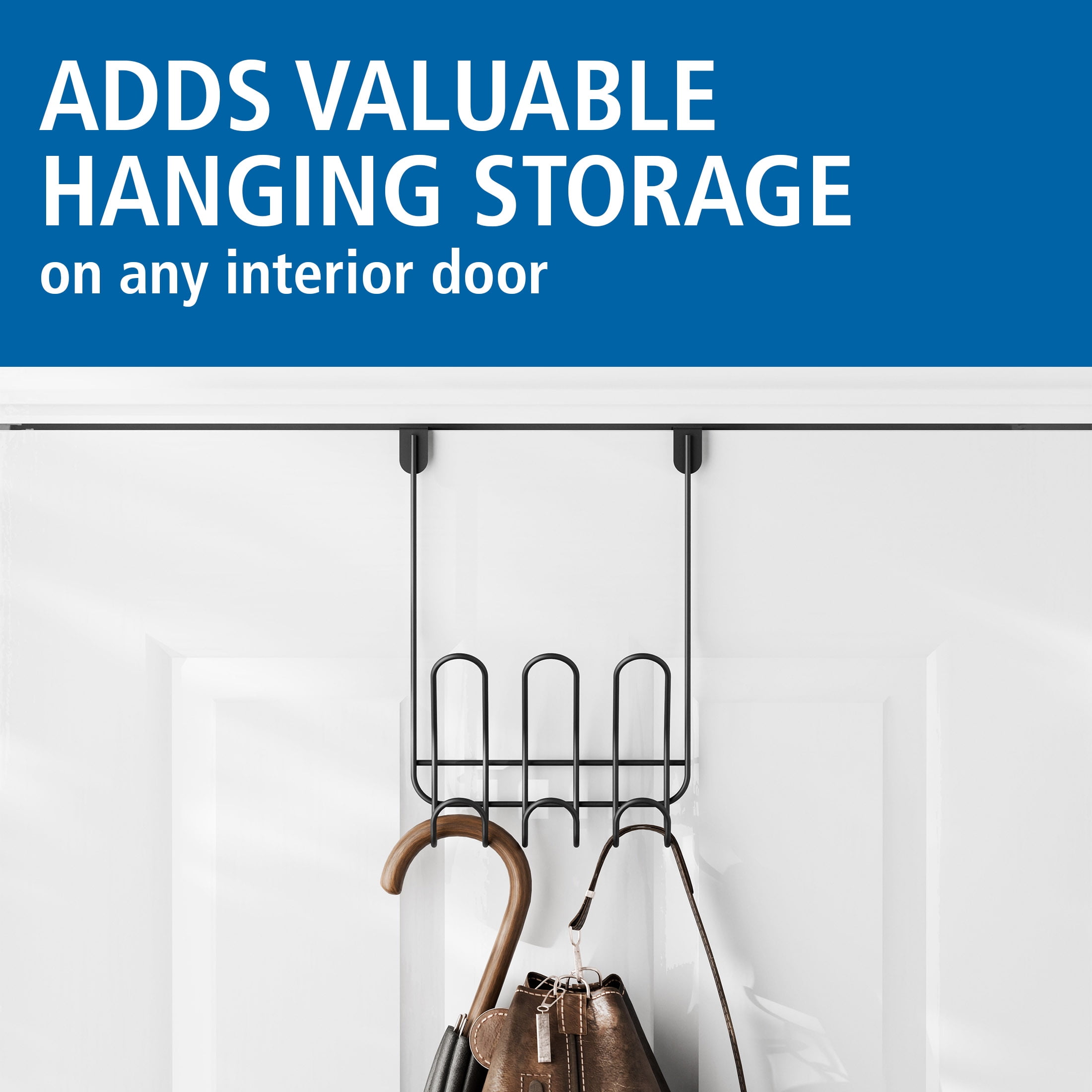Mainstays Over-the-Door 3-Hook Rack, No Drilling, Black