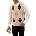 thumbnail image 3 of Langwyqu Sleeveless V-Neck Argyle Print Men Knit Vest Pullover, 3 of 5