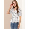 thumbnail image 4 of Unique Bargains Hauts à Pois pour Femmes, Taille Nouée, Ourlet à Volants, Col en V, Cache-Cœur à Basque, 4 of 6