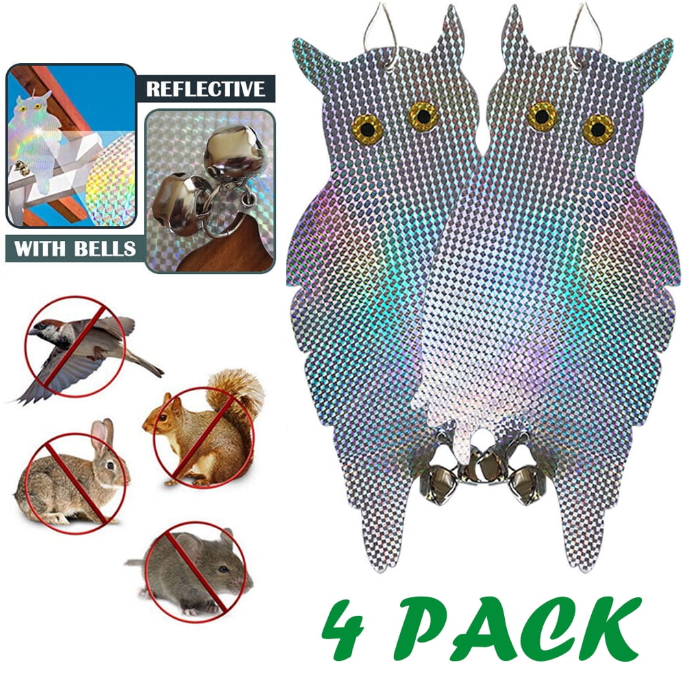 HOMEYA 4 Pack Reflective Bird Repellent Scare Owl Reflective Yard Garden Hanging Device Fake Owl