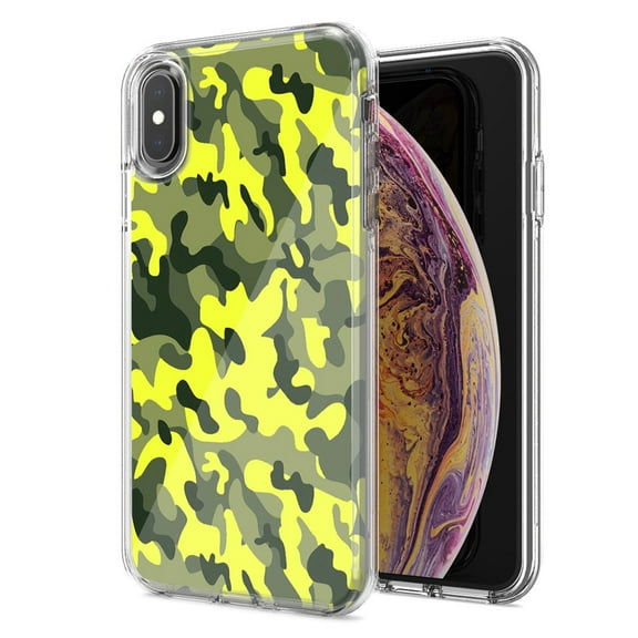 MUNDAZE For Apple Iphone Xs Max Yellow Green Camo Design Double Layer Phone Case Cover