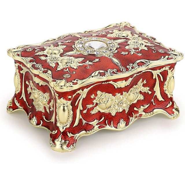Cofre del tesoro rectangular organizador, caja decorativa para joyas, caja de regalo de recuerdo para mujeres y niñas, 3,7 x 2,7 x 2 pulgadas
