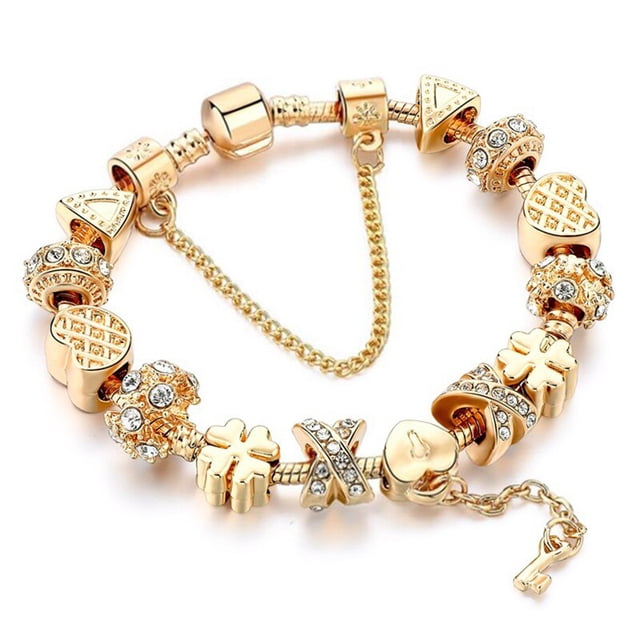 PULSERAS CON ABALORIOS de corazón de cristal para mujer, cadena de serpiente de Color dorado, regalo de joyería para el Día de San Valentín, 2022 Fivean unisex