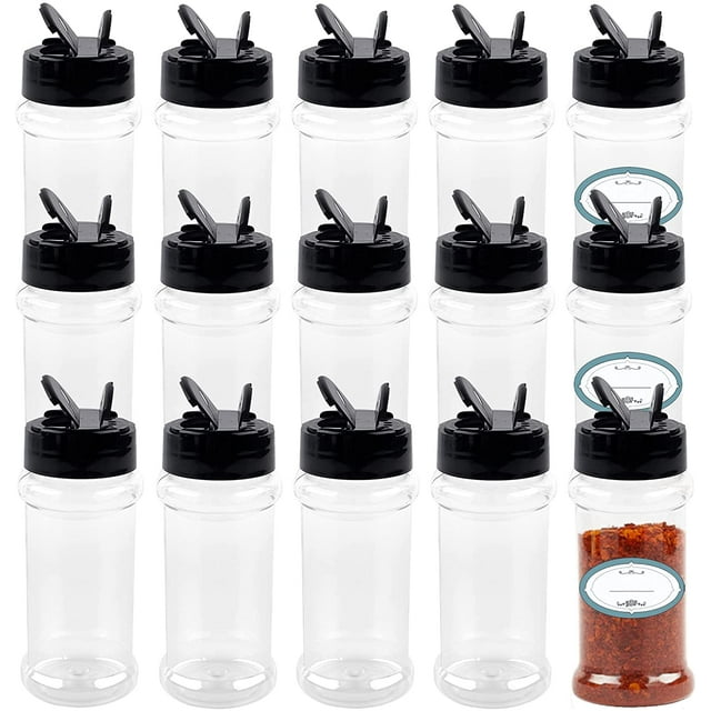 Juego de 14 tarros de especias MACHAO plástico transparente con tapas y etiquetas 3 oz