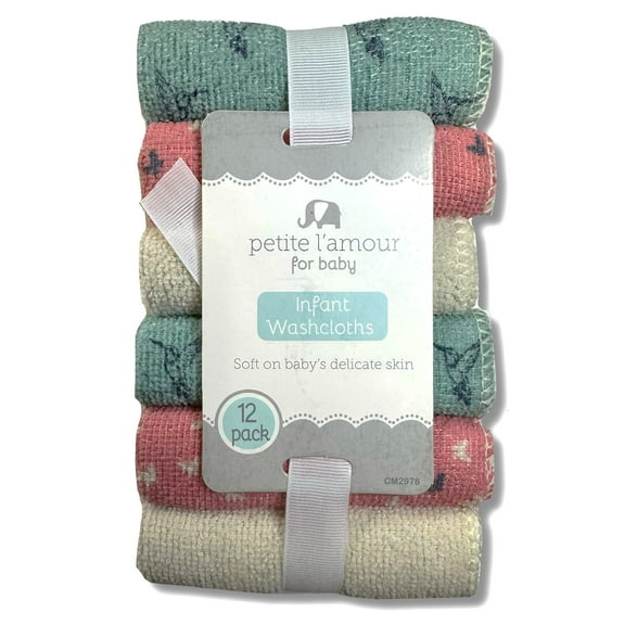 WASHCLOTHS GIRLS - PETITE L'AMOUR 243 - PINK GREEN - 12 PACK SOFT BABY BATH