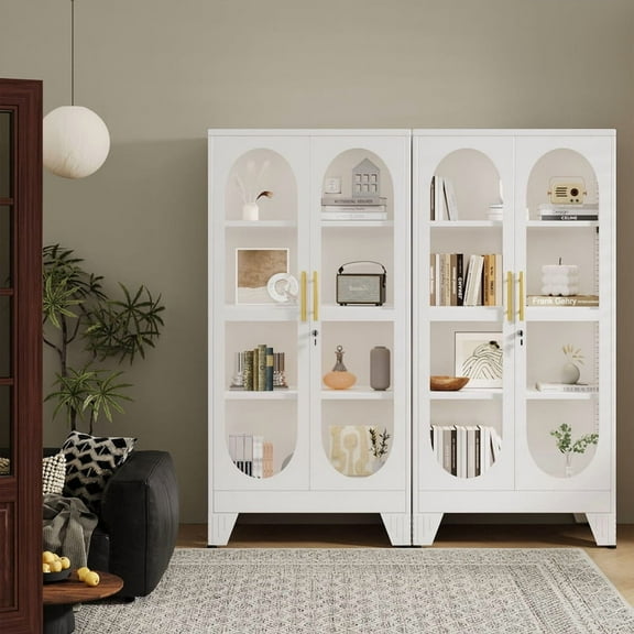 Erosoei 61.02"H Metal Display Storage Cabinet with Glass Doors and Adjustable Shelves White
