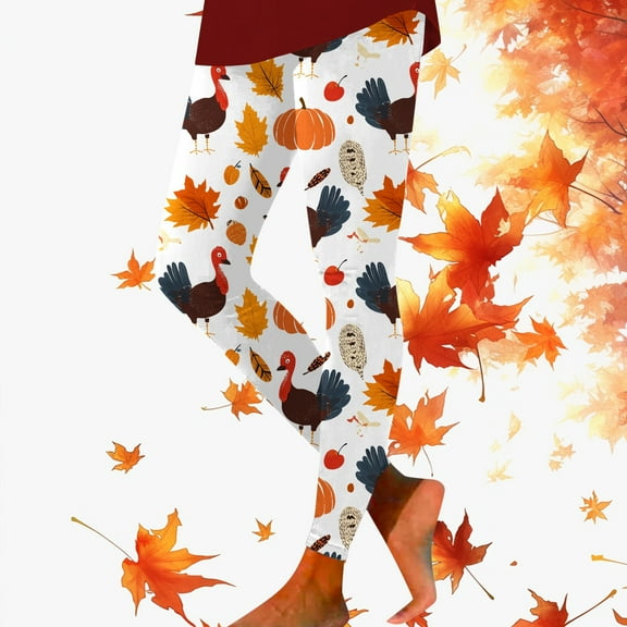 Hauaitttt Thanksgiving Turkey Pumpkin Maple Print High Waisted Tight Fitting Comfortable Sports Leggings for Women Sheer Lingerie for Women Pants & Top Maternity Tops Summer Pants Women Casual Winter
