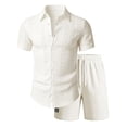 thumbnail image 2 of MHOSTAFH Men's Shorts Set Summer Beach Vacation 2 Piece Outfits Short Sleeve Shirts and Drawstring Short Pant Loungewear Set, 2 of 7