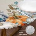 thumbnail image 3 of Thanksgiving Pumpkin Round Tablecloth, Fitted Table Cover with Elastic for 45"-54" Round Tables, Fall Eucalyptus Autumn Leaves Beige Table Cloth Outdoor Indoor Dinning Party Waterproof Tablecloths, 3 of 7