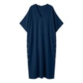 thumbnail image 6 of Iyufng Loungewear Maxi Dresses for Women V-Neck Solid Color Mid Sleeve Button Down Dress and Pockets, 6 of 6