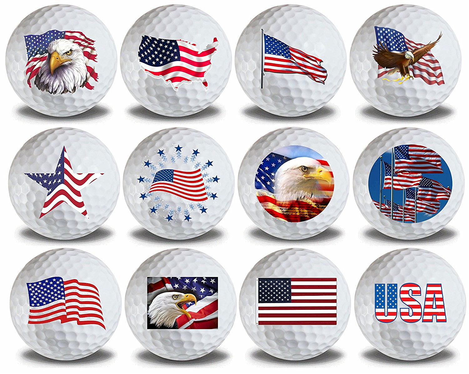 American Flag Golf Ball Assortment 12 Designs 12 Pack by GBM Golf