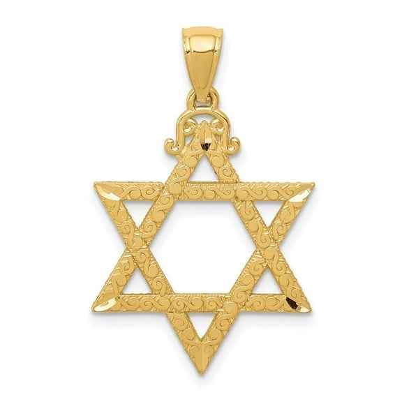 Auriga 14K Yellow Gold Diamond-Cut Star Of David Pendant for Women (L-32 mm,W-20 mm)