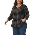thumbnail image 4 of Agnes Orinda Plus Size Top for Women 3/4 Sleeve V Neck Decorative Buttons Casual Plaid Tunic Pullover Tee Shirts 3X Dark Brown, 4 of 5