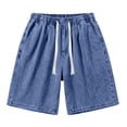 thumbnail image 6 of Vhkiploz Summer Denim Bermuda Shorts for Men's Drawstring Beachwear Board Shorts Solid Color Daily Wide Leg Running Shorts with Side Pockets, 6 of 7