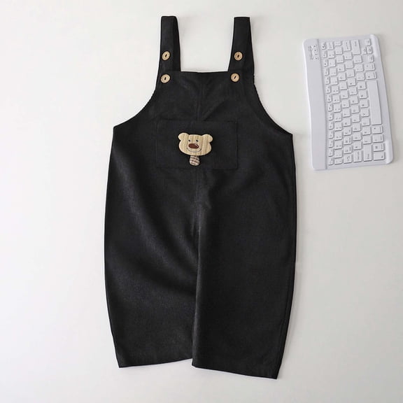 Toddler Boy Girl Soft Corduroy Suspender Pants Kids Overalls Loose Retro Fall Adjustable Button Overalls with Pocket Black 3-4Years