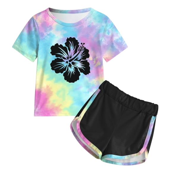 Toddler Girl Golf Outfit 4T Kids Girl Clothes Tie Dye Heart Print Short Sleeve Top and Shorts Toddler Girl Summer Outfits Short Set