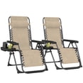 thumbnail image 1 of Outsunny Ensemble de 2 Chaises à Gravité Zéro avec Porte-Gobelet, Appuie-Tête, Brun Pâle, 1 of 10