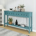 thumbnail image 2 of Rustic Entryway Console Table with 4 Drawers and Bottom Storage Shelf, Long, Narrow, Elegant Design Hallway Table with Wide Desktop, Solid Wood Sofa Table with Knobs & Square Legs, Turquoise Green, 2 of 7