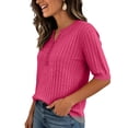 thumbnail image 4 of Garbnen Ribbed T Shirts for Women Knitted V Neck Button Womens Half Sleeve Tops Fitted Summer Stretch Basic Sweater Tunics for Women XXL, 4 of 5