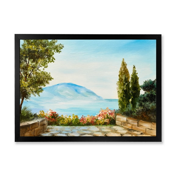 Designart 'Beautiful Mountains View By The Sea Side' Nautical & Coastal Framed Art Print