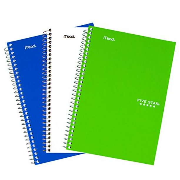 Five Star Spiral Notebook, 2 Subject, College Ruled Paper, 100 Sheets