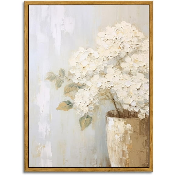 Unframed Wall Art Vintage, Farmhouse Decor White Hydrangeas Muted Vintage Floral Bathroom Canvas Painting, Flower Prints Canvas Wall Art for Bedroom, Living Room, Gallery, Vintage Wall Decor