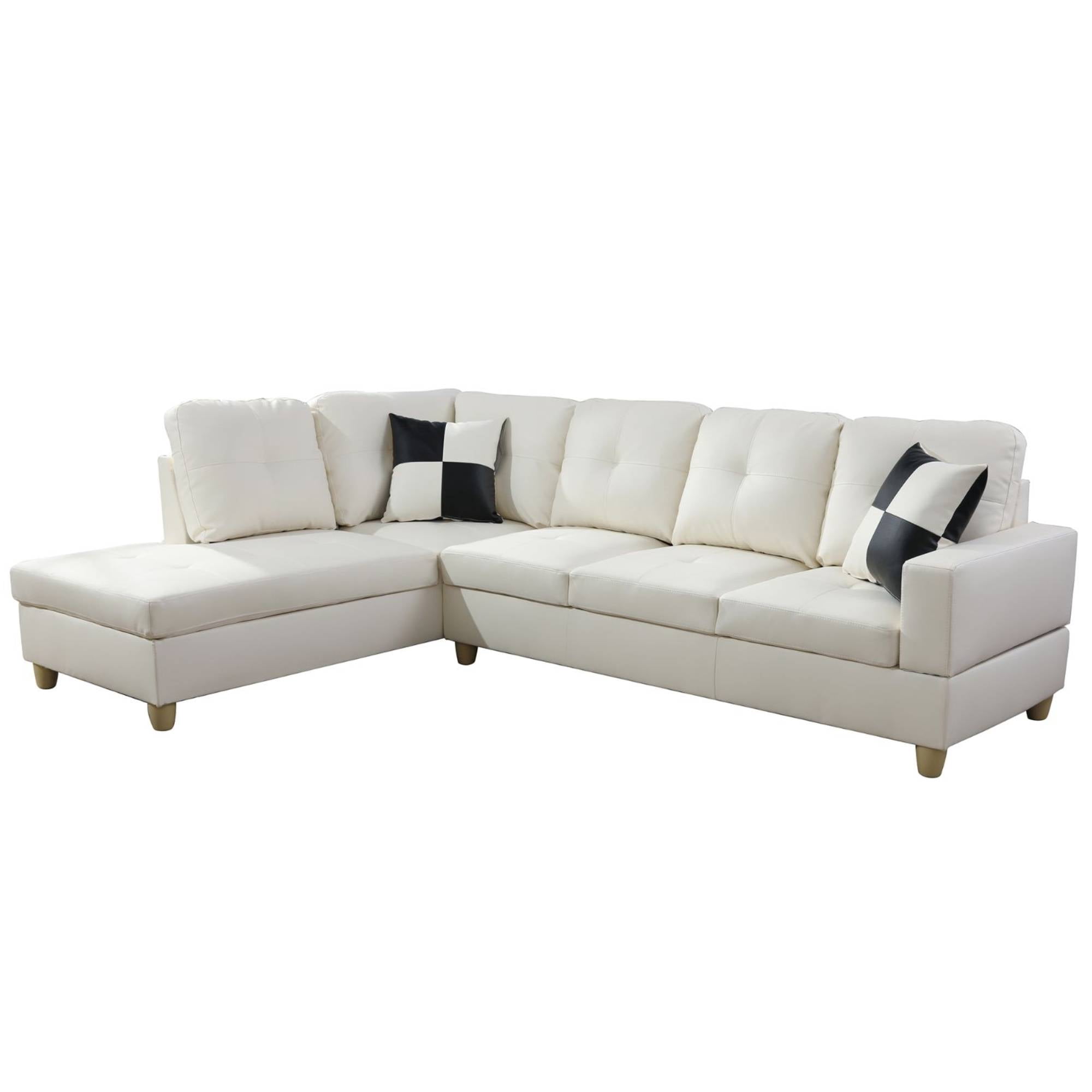 L Shape Leather sofa Couch Modern Sectional Couch with Left Chaise for Living Room Furniture Sets, White