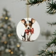 thumbnail image 3 of DistinctInk Hanging Ceramic Christmas Tree Ornament with Gold String - Great Gift/Present - 2 3/4 inch Diameter - Toy Fox Terrier Puppy Drawing Design, 3 of 4
