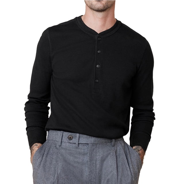 Besolor Shirts for Men Solid Color Button Long Sleeve Bottom Top 2024 Fall Winter Casual Loose Classic Pullover Blouse