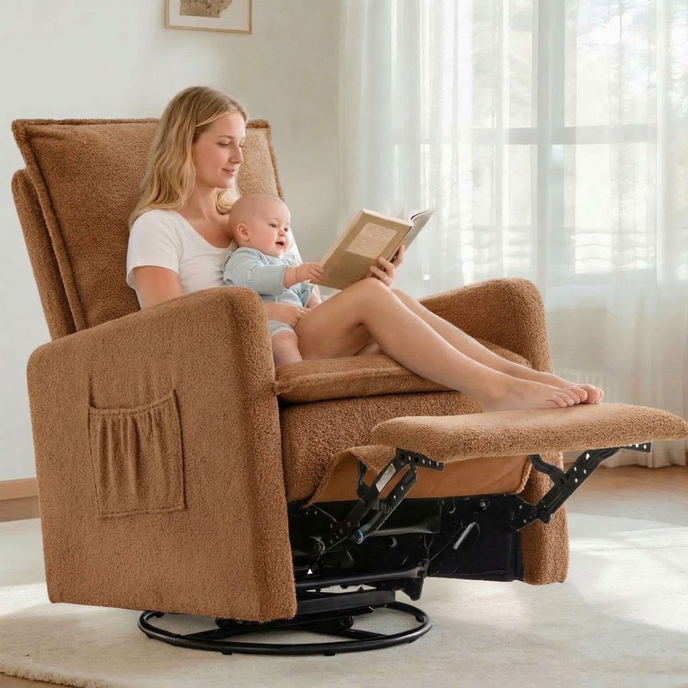 Gelloan Upholstered Swivel Glider and Recliner Nursery Chair,Brown