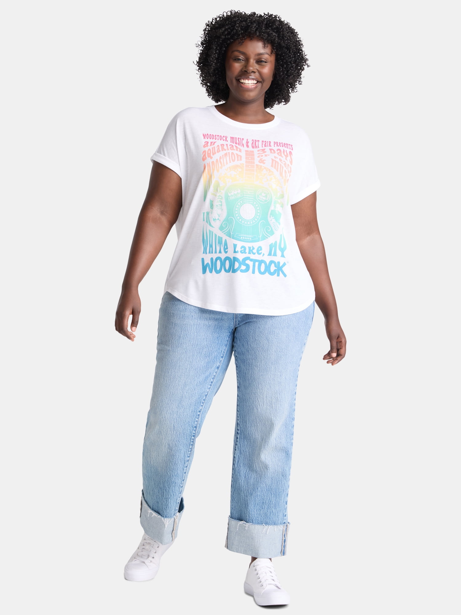 Terra & Sky Women's Plus Size Woodstock Band Graphic Tee, Sizes 0X-4X