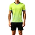 thumbnail image 2 of SGFCWSX Mens Soccer Set 2 Piece Striped V Neck Quick Dry Short Sleeve Shirt and Shorts Football Training Athletic Outfit Green Size 3XL, 2 of 9