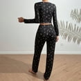 thumbnail image 5 of ZHENHONG Pajamas for Women, 2 Piece Long Sleeve Button Front V Neck Floral Print Lettuce Trim Pajama Set, Women's Sleepwear Black, 5 of 8